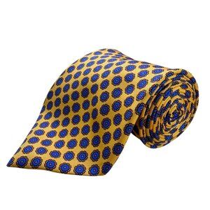 Huntington Yellow Floral Silk Tie 100% Pure Silk USA-Made Blue Flower Pattern